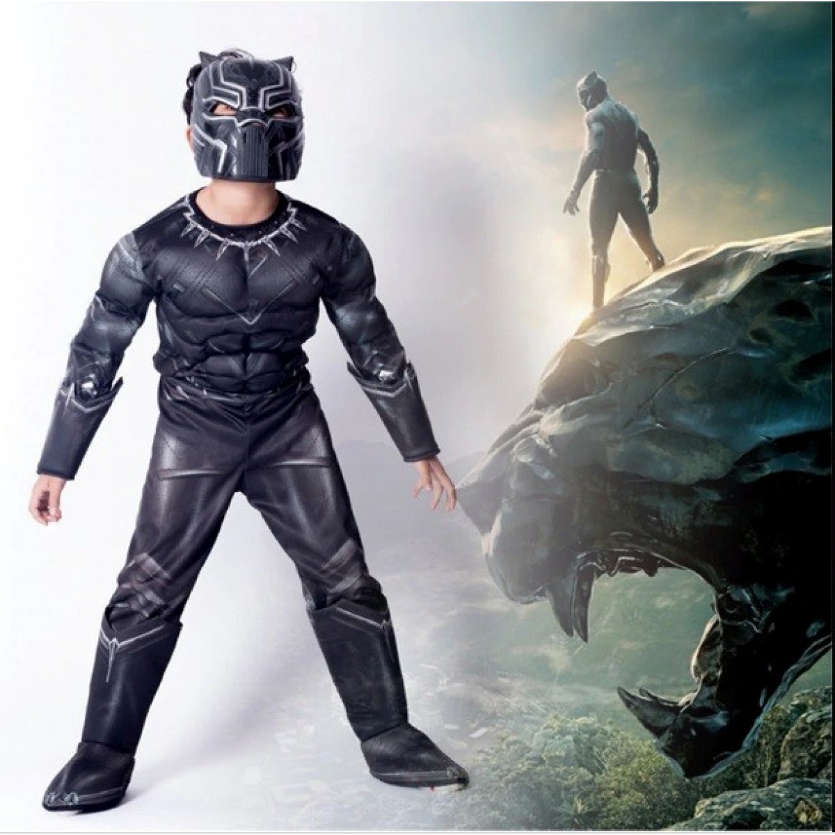 Карнавальный костюм Черная Пантера с мускулатурой, Black Panther, MK11012