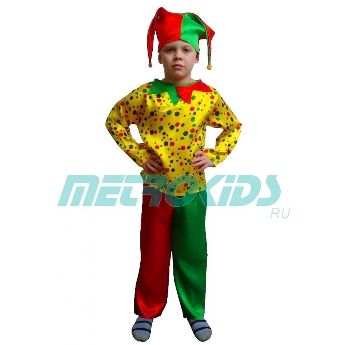 Детский карнавальный костюм Петрушка в горошек, МК11055