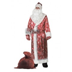 Профессиональный костюм Деда Мороза, Дед Мороз  красный сатиновый со снежинками, фирма Батик