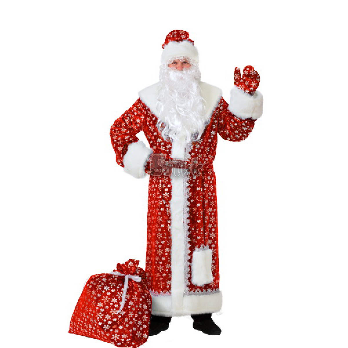 Костюм новогодний Дед Мороз, маскарадный костюм Деда Мороза плюшевый, красный, Батик