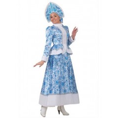 Новогодний костюм Снегурочки с кокошником, очаровательная Снегурочка Гжель с длинной юбкой, Батик